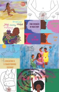Cassie Barwick, Hannah Redpath, and Justine Hill combined multiple images and ideas to speak on multiple themes, such as empowerment, community, and education.