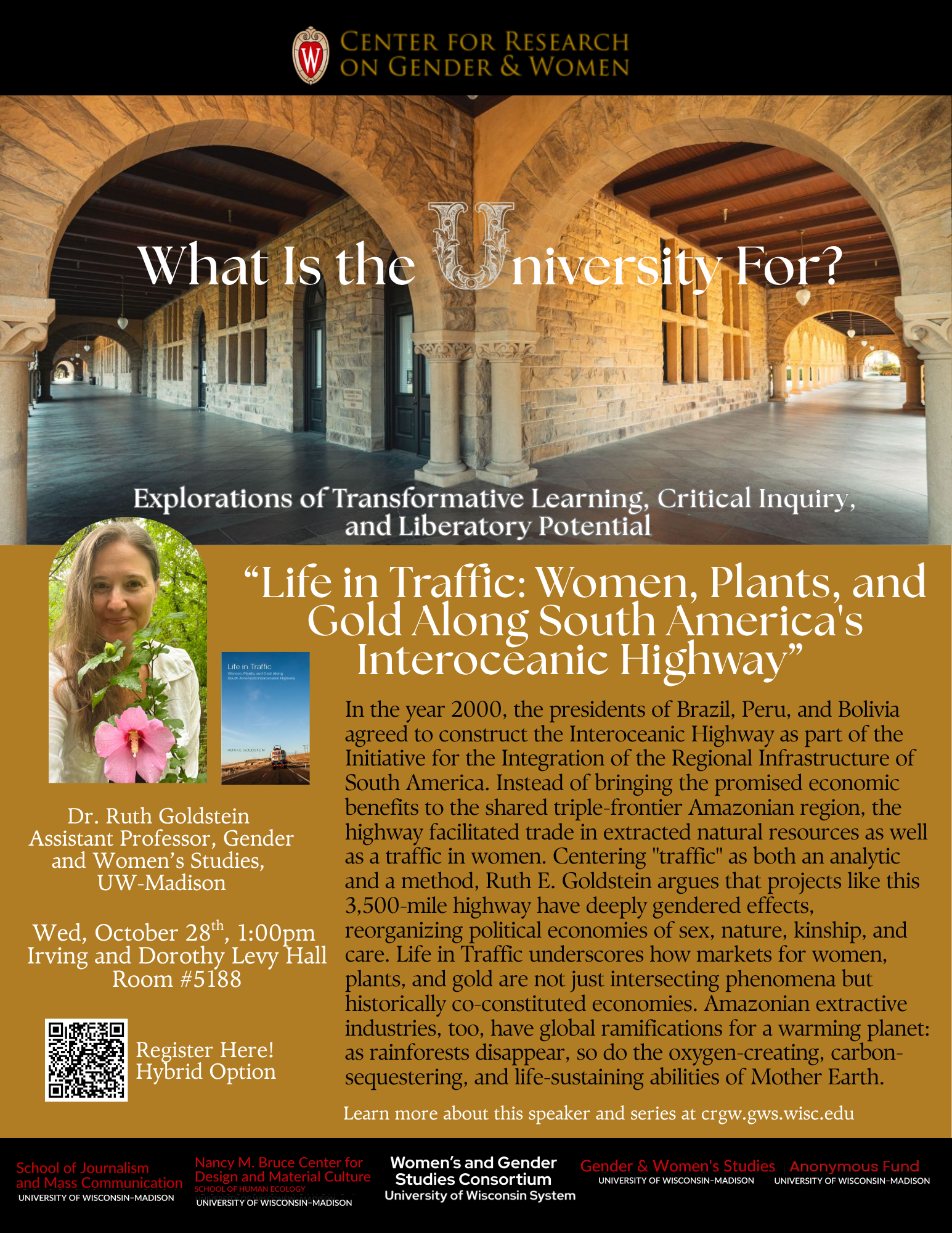 Flyer for CRGW event with Dr. Ruth Goldstein featured at the speaker.
